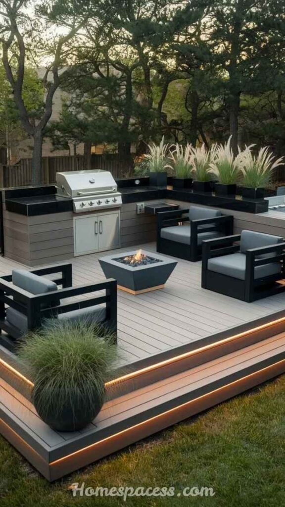 BBQ Patio Ideas That Transform Your Outdoor Space 16 Composite Decking BBQ Area with Fire-Safe Zone