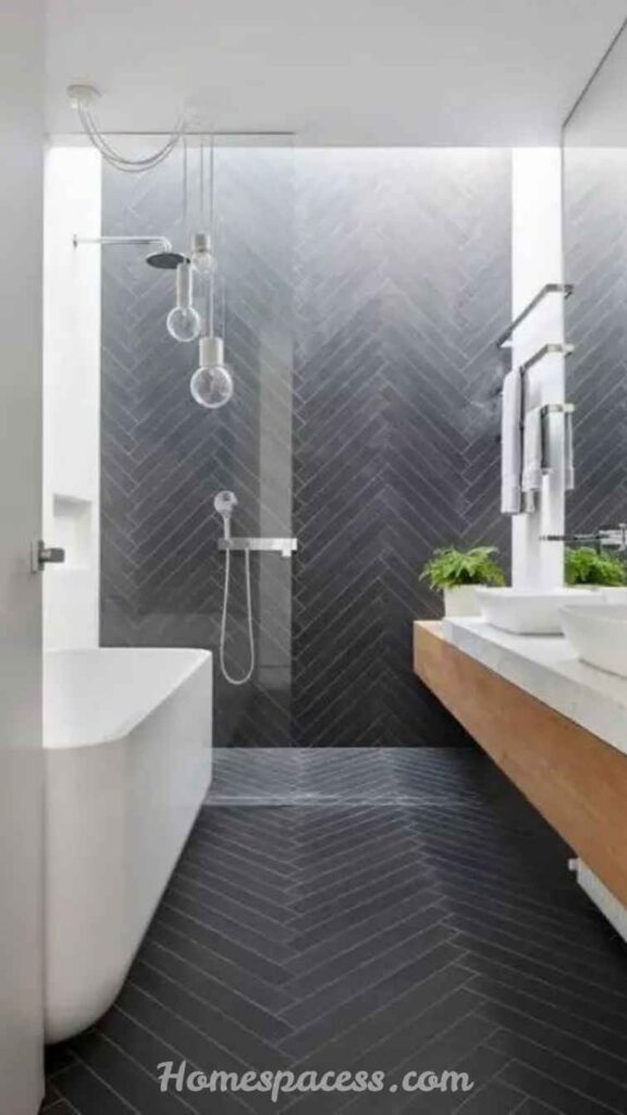 29 Bathroom Decor Ideas That Transform Any Space 15 Tile the Floor in a Herringbone or Chevron Pattern
