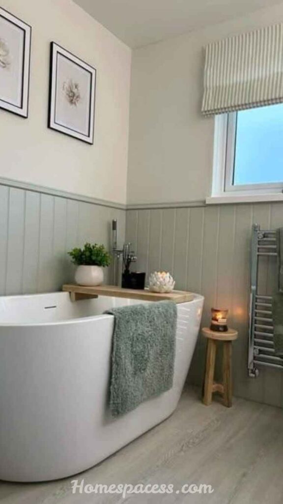 29 Bathroom Decor Ideas That Transform Any Space 18 Add a Textured Feature Wall With Tongue-and-Groove Paneling