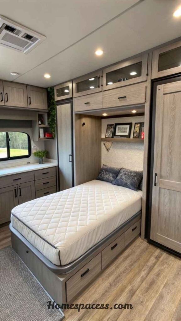 Creative Camper Interior Ideas to Make Your RV Feel Like a Dream Home 3 Use a Murphy-Style Bed to Reclaim Your Living Space