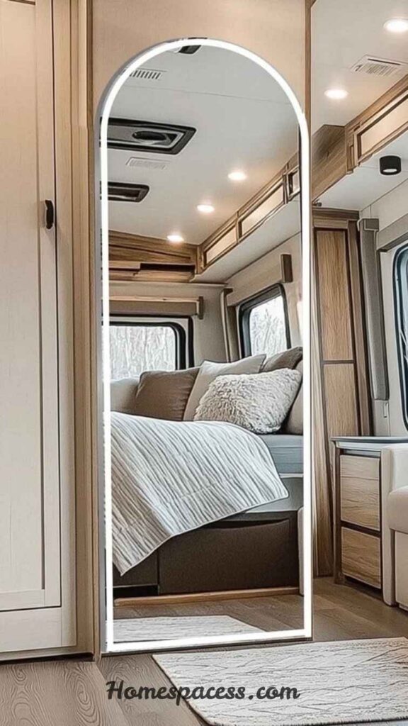 Creative Camper Interior Ideas to Make Your RV Feel Like a Dream Home 12 Use Mirrors Strategically to Expand the Visual Space