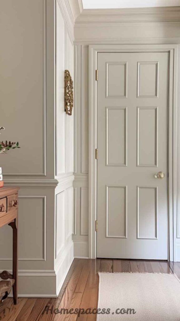 20 Stunning Door Painting Ideas That Actually Transform your Home 18 Warm Off-White with Detailed Mouldings