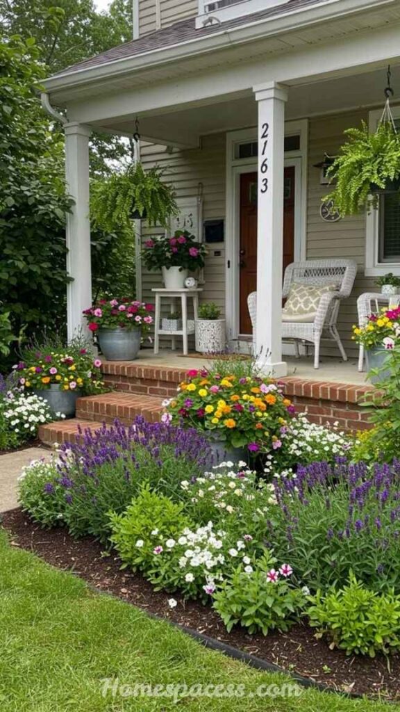 23 Front Porch Ideas That Will Transform Your Home's First Impression 18 Layered Front Porch Garden