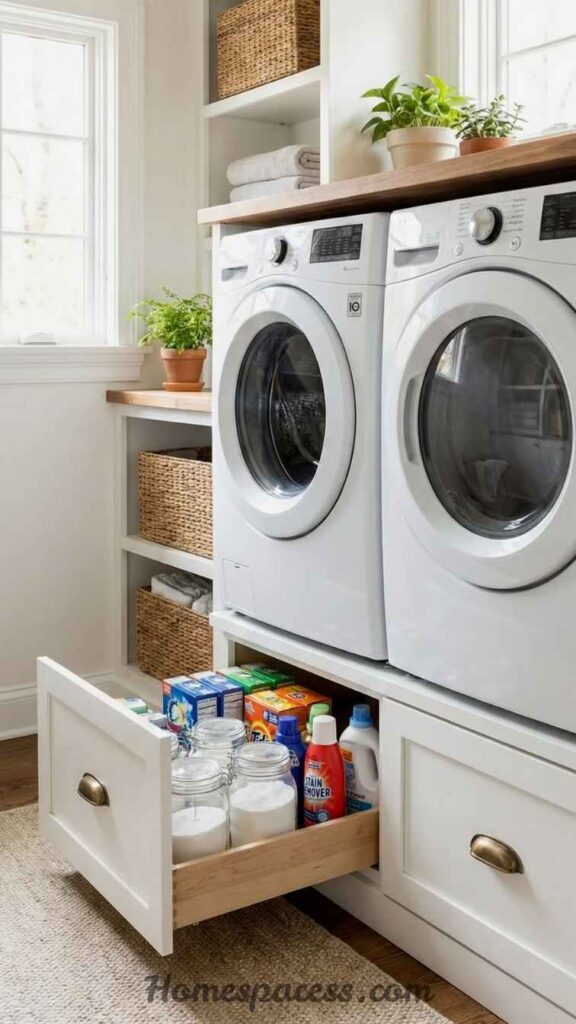 18 Brilliant Laundry Room Ideas That Actually Transform the Space 14 Maximize Under-Machine Space with Rolling Storage