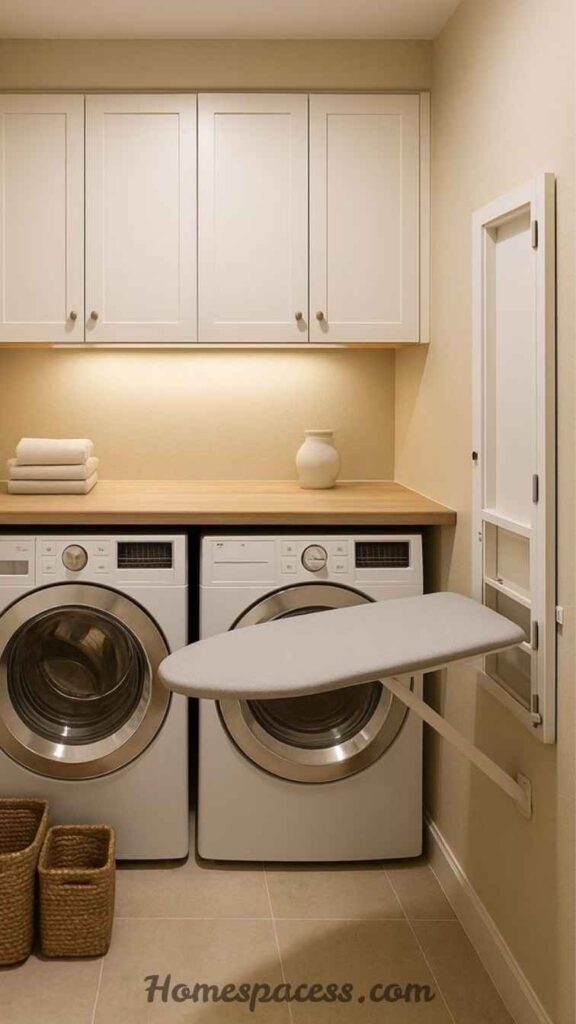 18 Brilliant Laundry Room Ideas That Actually Transform the Space 4 Install a Wall-Mounted Fold-Down Ironing Board