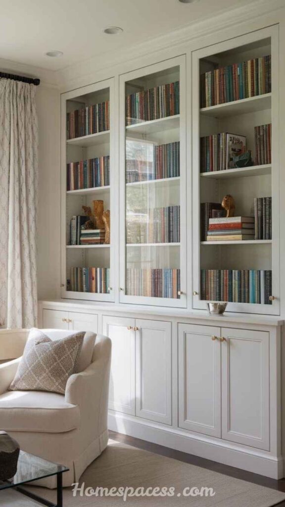 27 Library Room Ideas to Transform Any Space Into a Dream Home Library 14 Glass-Front Cabinet Library