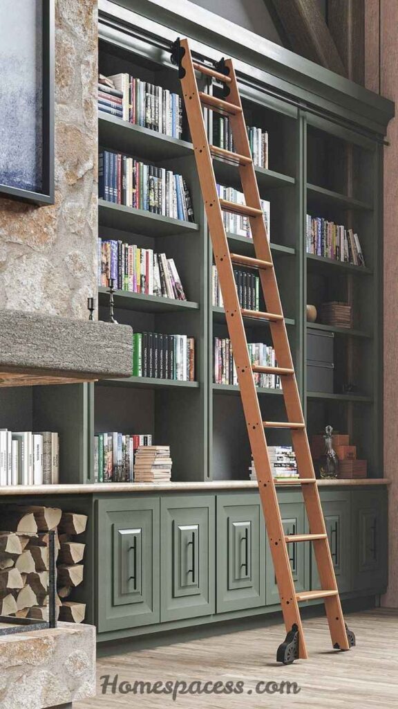 27 Library Room Ideas to Transform Any Space Into a Dream Home Library 7 Rolling Library Ladder Shelving System