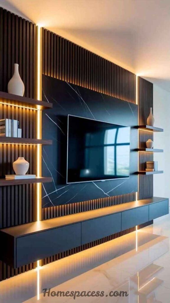 26 Media Wall Ideas That Transform Any Living Space in 2026 4 Floating TV Panel with LED Backlight