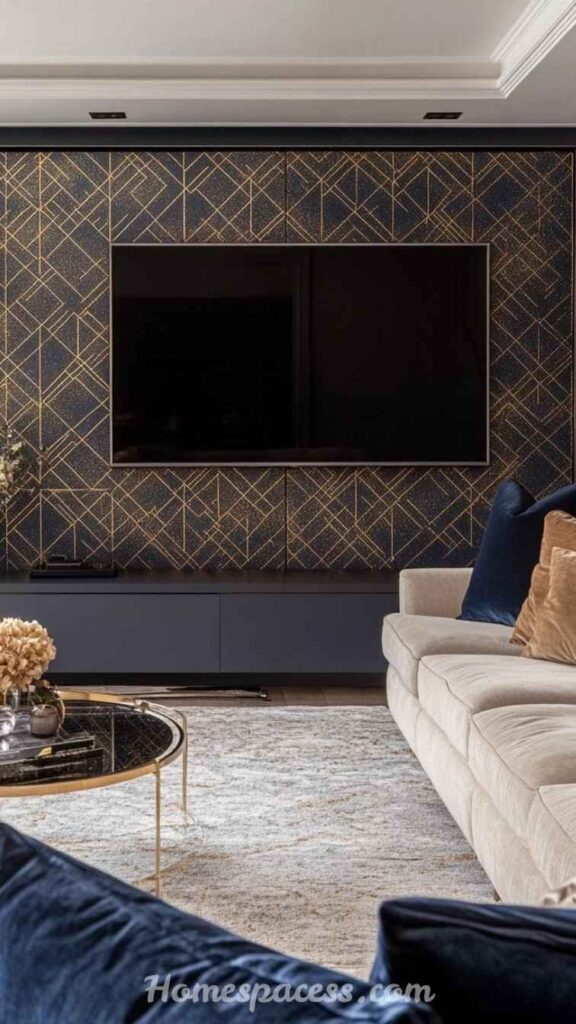 26 Media Wall Ideas That Transform Any Living Space in 2026 13 Wallpapered Media Wall