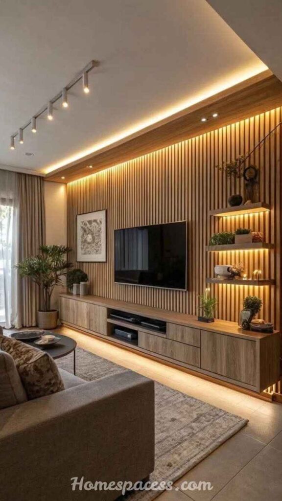 26 Media Wall Ideas That Transform Any Living Space in 2026 5 Shiplap or Paneled Feature Wall