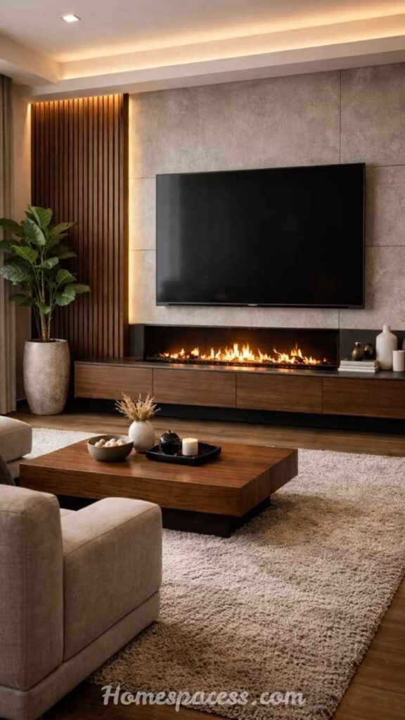 26 Media Wall Ideas That Transform Any Living Space in 2026 7 Fireplace and TV Combination Wall