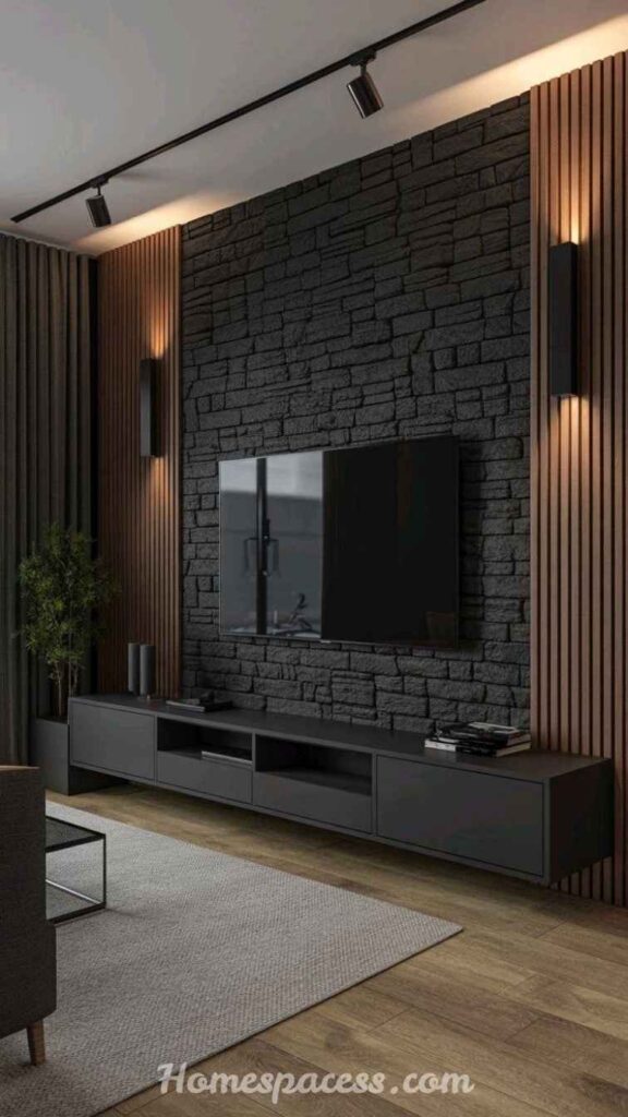 26 Media Wall Ideas That Transform Any Living Space in 2026 8 Dark and Moody Painted Media Wall