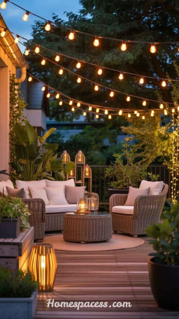 Patio Decor Ideas to Upgrade Your Backyard Without Overspending 5 Use String Lights to Build Evening Ambiance
