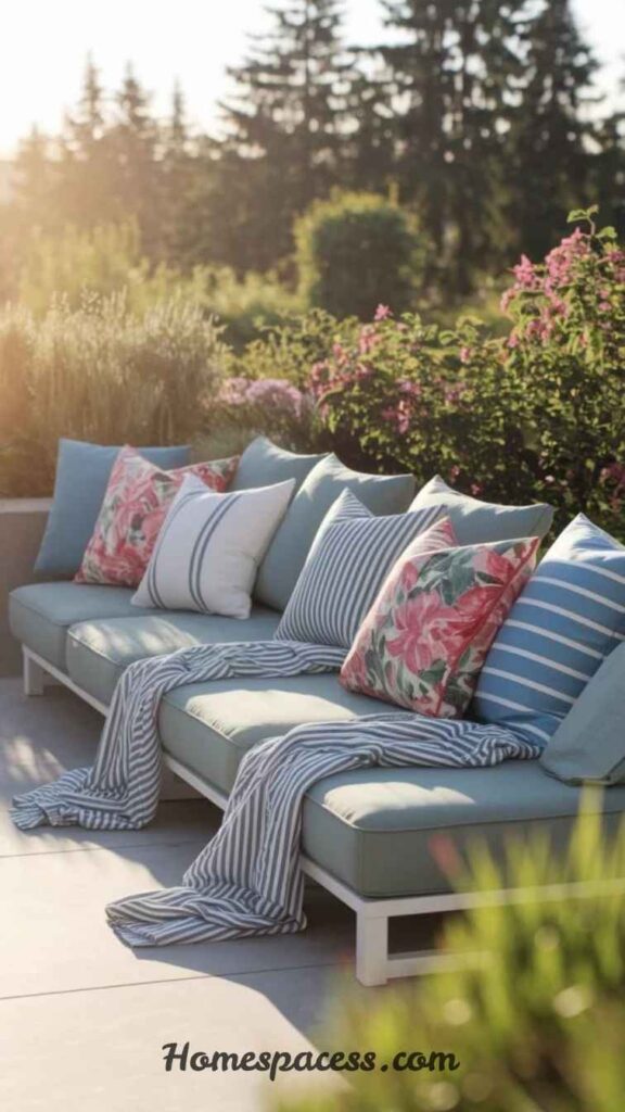 Patio Decor Ideas to Upgrade Your Backyard Without Overspending 8 Invest in Weather-Proof Outdoor Textiles