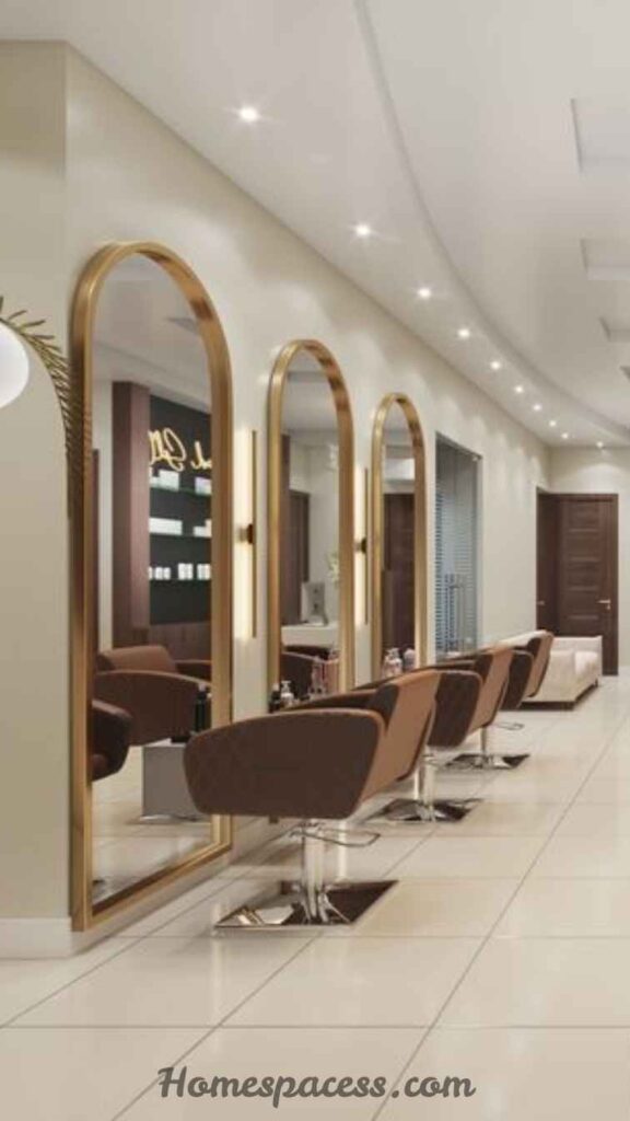 27 Salon Interior Design Ideas That Turn Clients Into Loyal Fans 4 Use a Warm, Neutral Color Palette with One Bold Accent