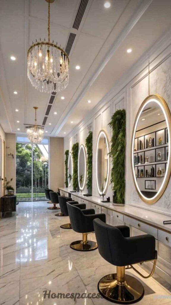 27 Salon Interior Design Ideas That Turn Clients Into Loyal Fans 5 Invest in Statement Lighting That Does Double Duty