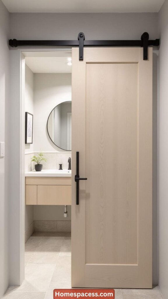 Small Bathroom Ideas:25 Clever Ways to Make Every Inch Count 11 Use a Pocket Door or Barn Door