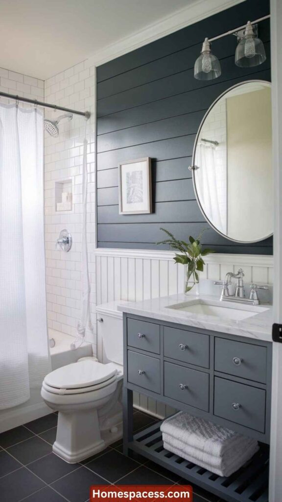 Small Bathroom Ideas:25 Clever Ways to Make Every Inch Count 19 Use a Bold Accent Wall to Add Depth Instead of Pattern Everywhere