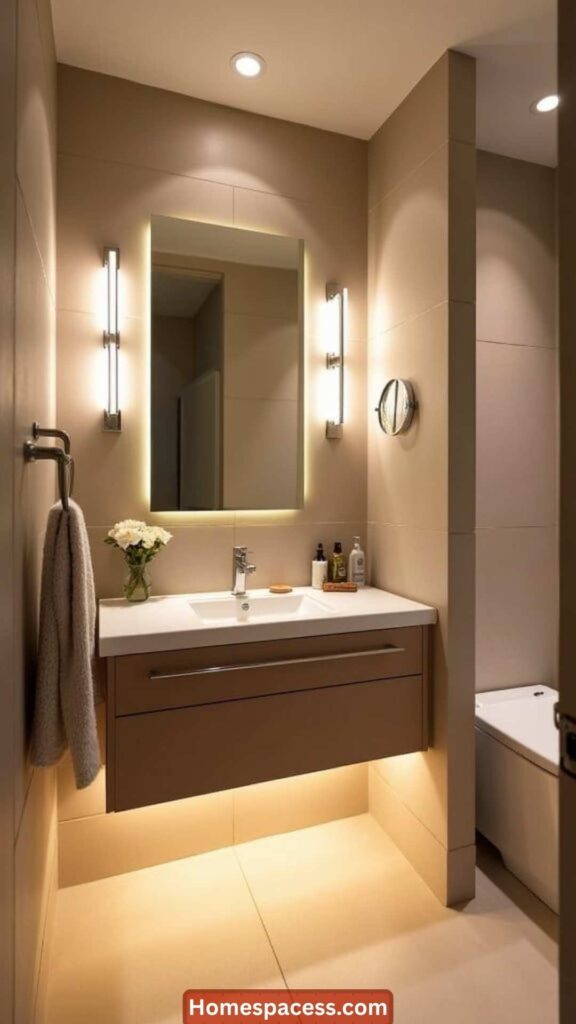 Small Bathroom Ideas:25 Clever Ways to Make Every Inch Count 24 Install Sconce Lighting Beside the Mirror, Not Above It