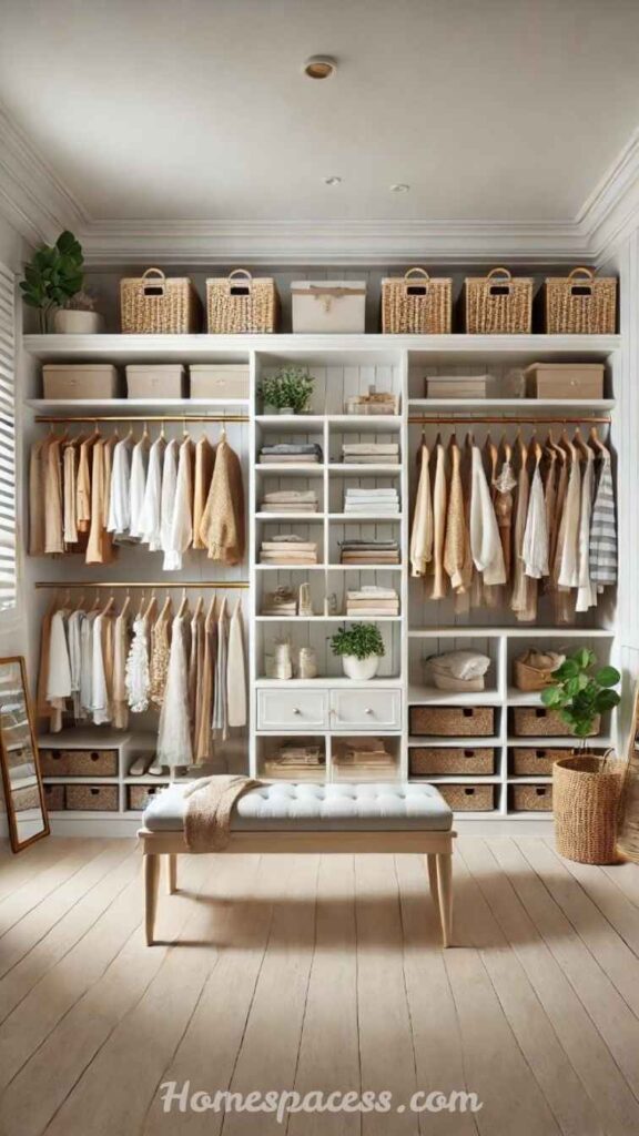 20 Walk In Closet Ideas To Transform Your Space 13 Open Shelf and Basket System
