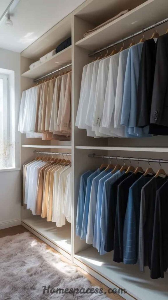 20 Walk In Closet Ideas To Transform Your Space 18 Color-Coded Wardrobe Organization