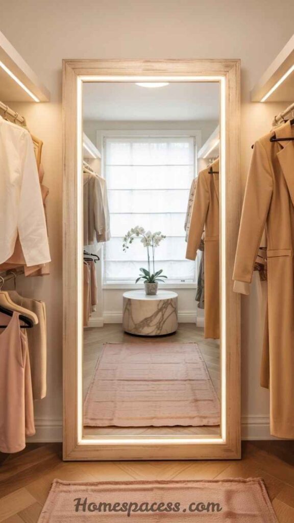 20 Walk In Closet Ideas To Transform Your Space 14 Full-Length Mirror Wall or Oversized Mirror