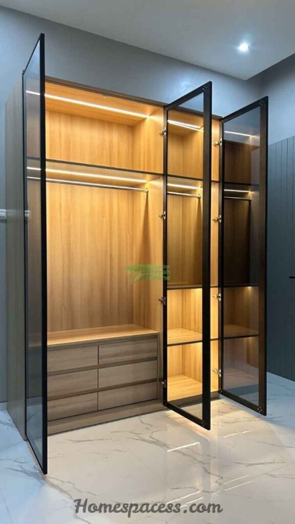 20 Walk In Closet Ideas To Transform Your Space 9 Glass-Front Cabinet Doors