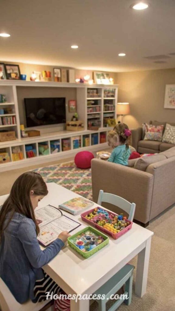 Trending Basement Family Room Ideas for Comfortable Home Living 5 Kids' Play & Study Corner