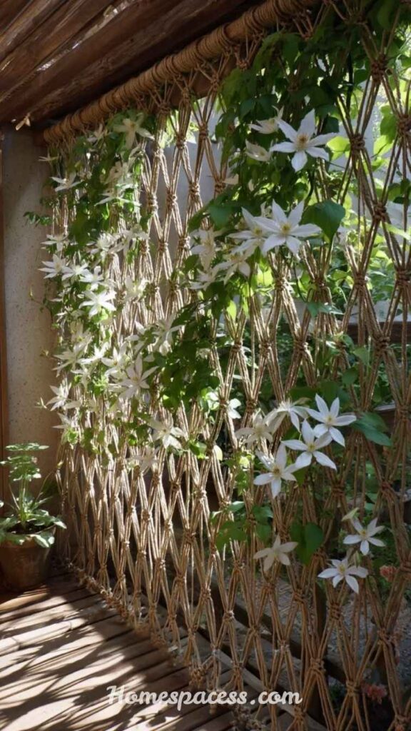 DIY Balcony Privacy Ideas to Upgrade Your Outdoor Space 9 Decorative Trellises with Climbing Plants or Art Panels