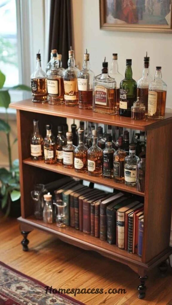 Elegant Mini Bar Ideas for a Stylish Home Makeover 4 Repurposed Bookshelf Bar