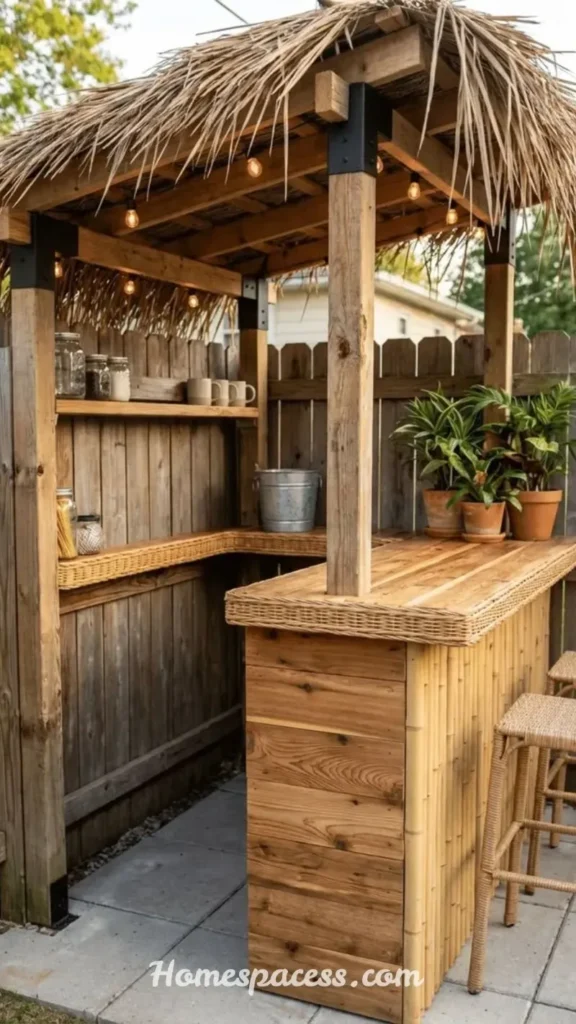 Trendy Outdoor Bar Ideas for Modern Patio Makeovers 5 Tiki-Style Tropical Outdoor Bar