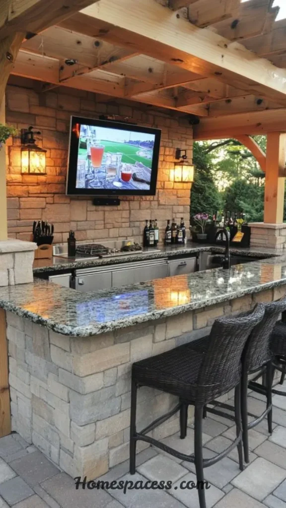 Trendy Outdoor Bar Ideas for Modern Patio Makeovers 8 L-Shaped Outdoor Kitchen Bar Combo