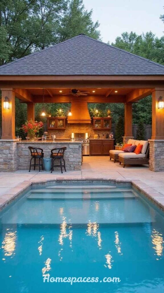 Simple Outdoor Kitchen Ideas for Easy Backyard Cooking Setup 6 Poolside Outdoor Kitchen With a Swim-Up Bar