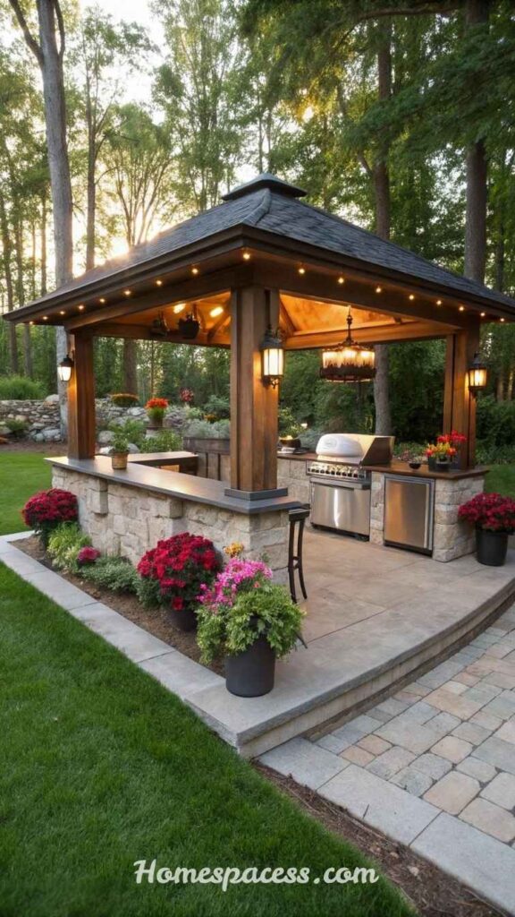 Simple Outdoor Kitchen Ideas for Easy Backyard Cooking Setup 7 Covered Outdoor Kitchen Under a Pergola or Pavilion