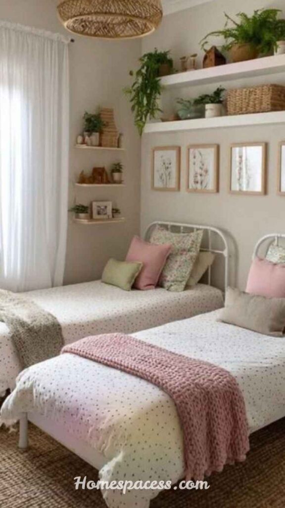 Creative Twin Bedroom Ideas with Modern Decor and Storage 12 Floating Shelves as Personalized Display and Storage Walls