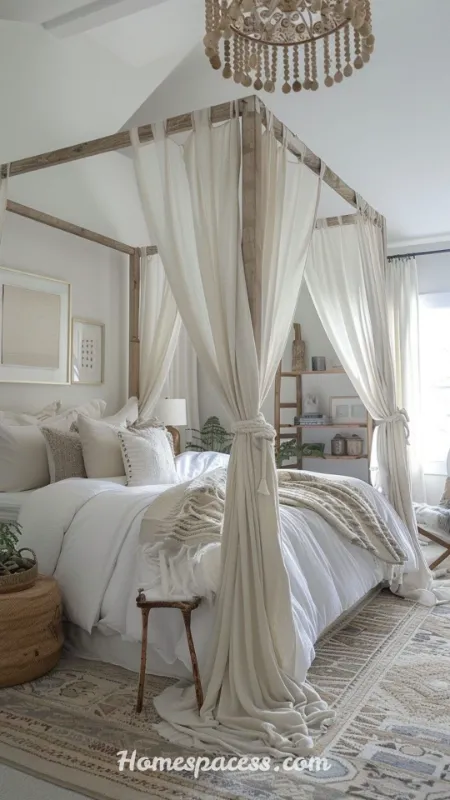 Stunning Canopy Bed Ideas to Create a Dreamy Bedroom Retreat 11 Coastal White Canopy Bed With Linen Curtains
