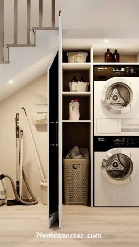 Under Stairs Storage Ideas: Smart Ways to Transform Wasted Space into Functional Storage 11 Laundry Station A Hidden Utility Area