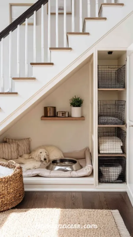 Under Stairs Storage Ideas: Smart Ways to Transform Wasted Space into Functional Storage 12 Pet Station A Dedicated Space for Your Four-Legged Family