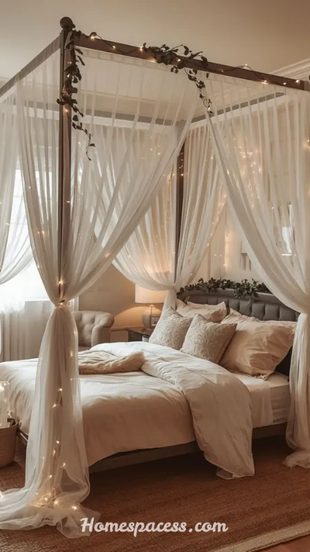 Stunning Canopy Bed Ideas to Create a Dreamy Bedroom Retreat 14 Scandinavian Light Wood Canopy Bed With Sheer Panels