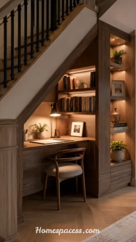 Under Stairs Storage Ideas: Smart Ways to Transform Wasted Space into Functional Storage 5 A Compact Home Office Tucked Under the Stairs