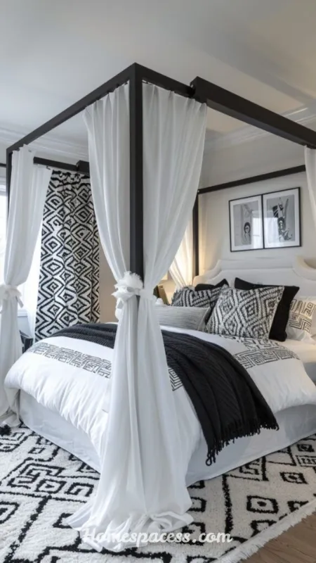 Stunning Canopy Bed Ideas to Create a Dreamy Bedroom Retreat 7 Black Iron Canopy Bed for Dramatic Contrast