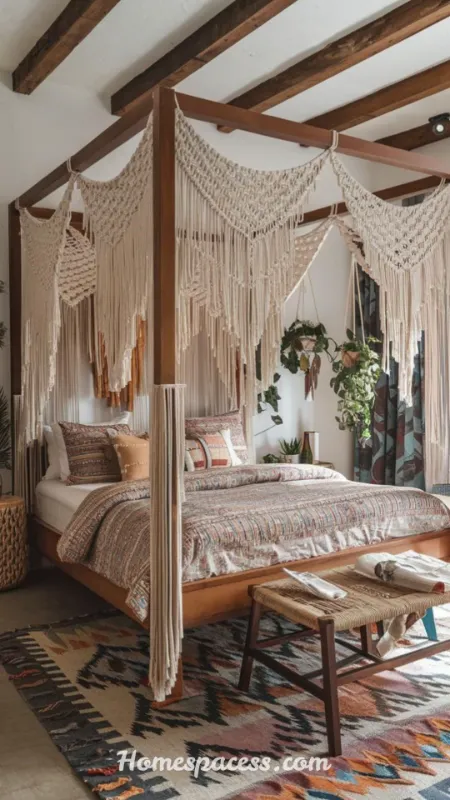 Stunning Canopy Bed Ideas to Create a Dreamy Bedroom Retreat 6 Bohemian Macramé Canopy Bed