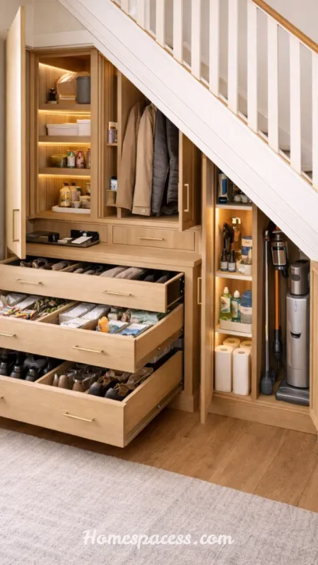 Under Stairs Storage Ideas: Smart Ways to Transform Wasted Space into Functional Storage 3 Built-In Pull-Out Drawers for Maximum Organization