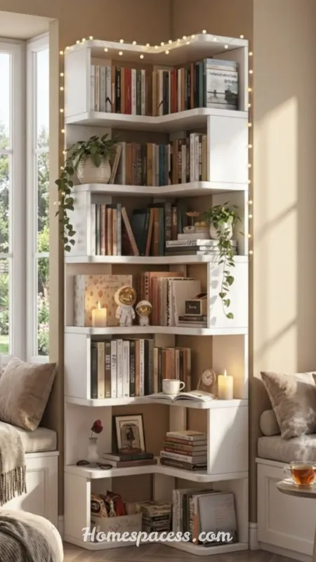 Bedroom Bookshelf Ideas | Smart, Stylish & Space-Saving Ideas to Transform Your Bedroom 6 Corner Bookshelf: The Underutilized Space Transformer
