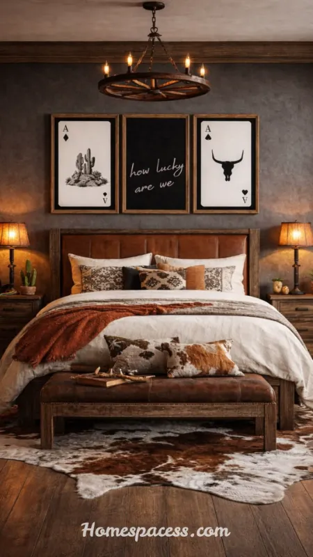 Stunning Cowgirl Bedroom Ideas to Create Your Perfect Western Retreat 4 Cowhide Rugs and Layered Textiles for a Rich Western Texture
