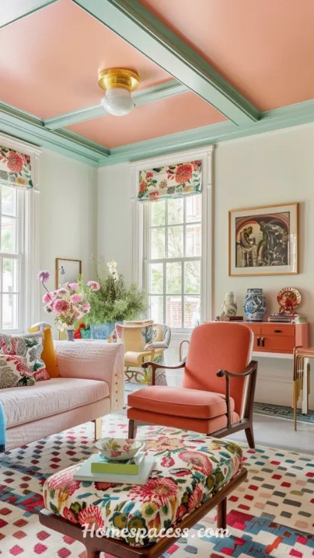 Colorful Living Room Ideas That Instantly Transform a Boring Space Into a Stunning One 13 Create a Colorful Ceiling as Your Fifth Wall