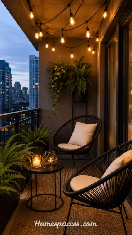 Apartment Balcony Ideas to Turn Your Tiny Outdoor Space Into a Cozy Retreat 3 Define Zones With a Compact Furniture Layout