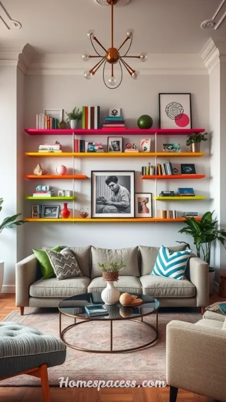 Colorful Living Room Ideas That Instantly Transform a Boring Space Into a Stunning One 10 Design a Colorful Bookshelf or Display Wall
