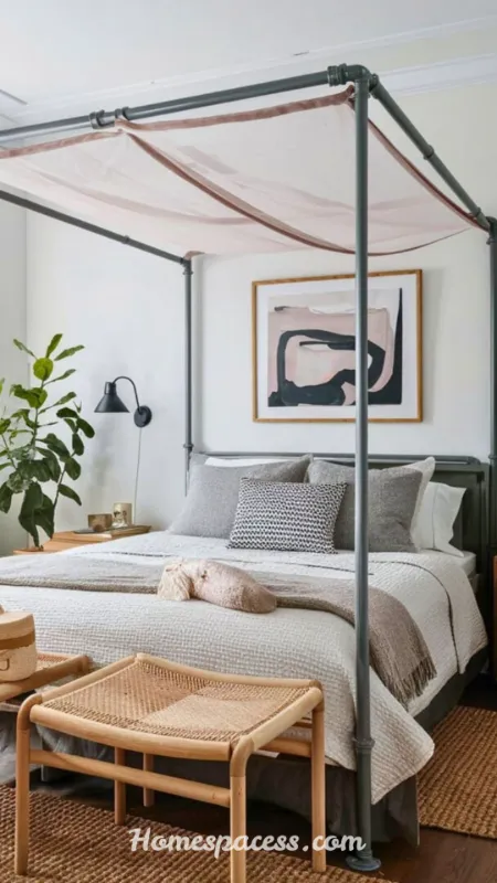Stunning Canopy Bed Ideas to Create a Dreamy Bedroom Retreat 9 DIY PVC or Curtain Rod Canopy Bed (Budget-Friendly)