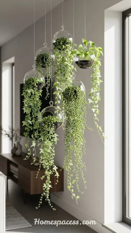 Indoor Plants Ideas to Bring Life, Color, and Freshness to Your Home 4 Hanging Planters and Trailing Vines for Vertical Green Space